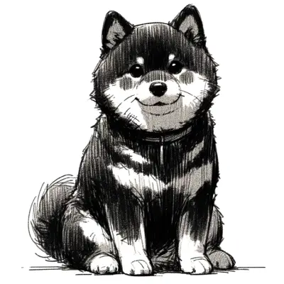 illustration: a cool black shiba dog looking at you